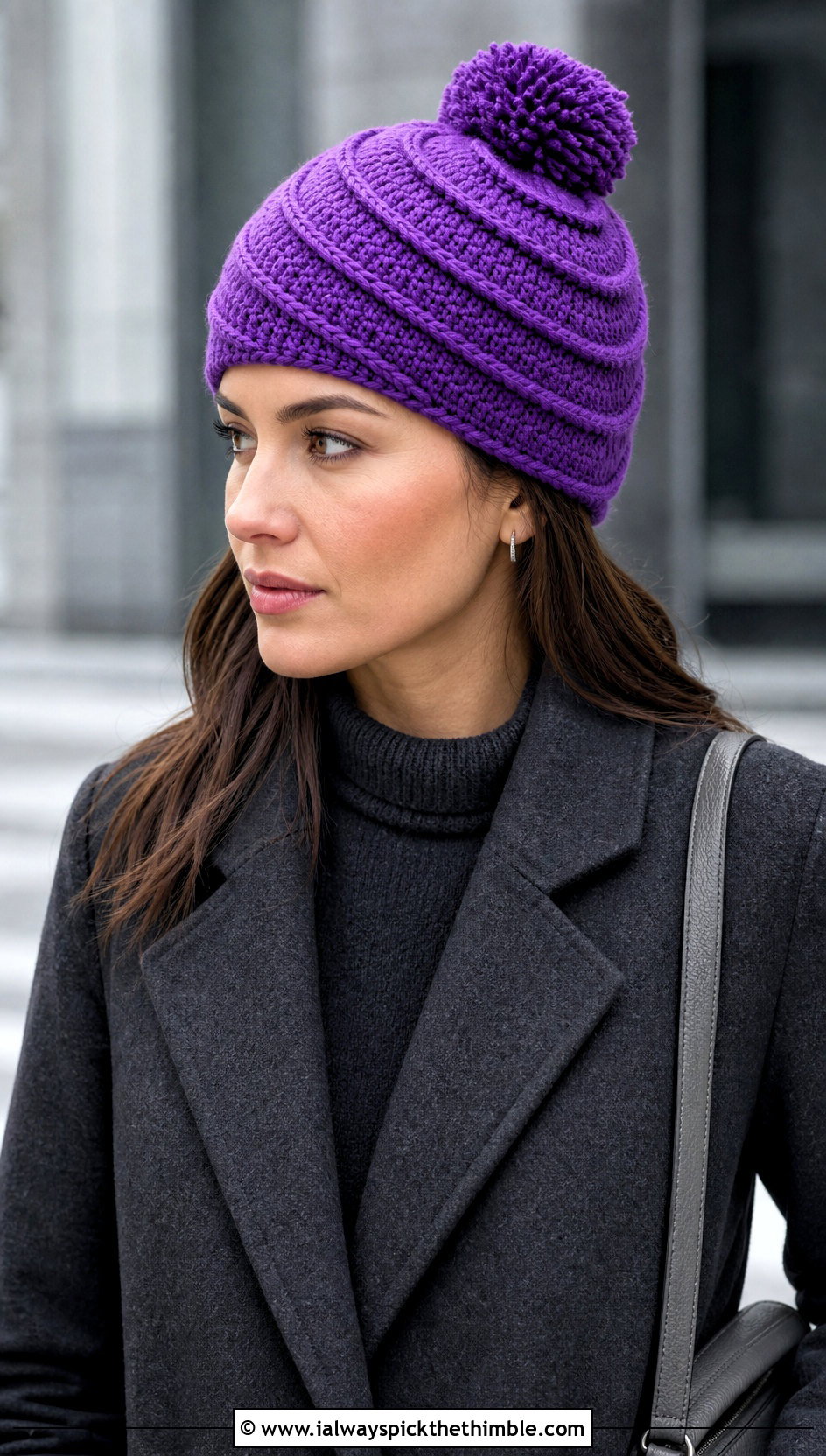 Spiral Crochet Hat With Pom Pom And Monochrome Outfit - 20 crochet hat with pom pom outfit ideas