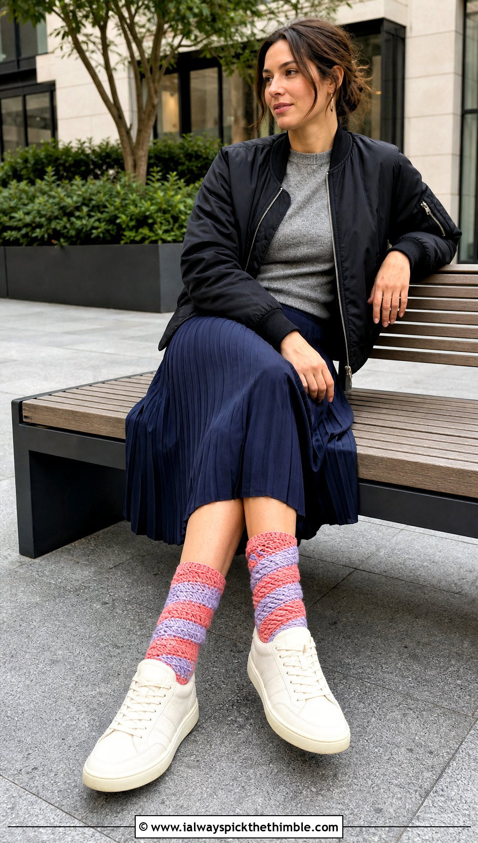 Spiral Crochet Socks With A Pleated Skirt - 20 Crocheted Socks outfit ideas