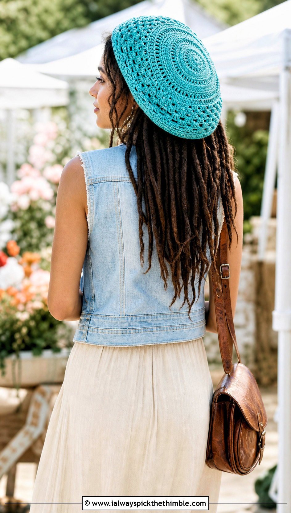 Spiral Crown Crochet Dread Cap With Maxi Dress - 20 Crochet Dread Cap outfit ideas