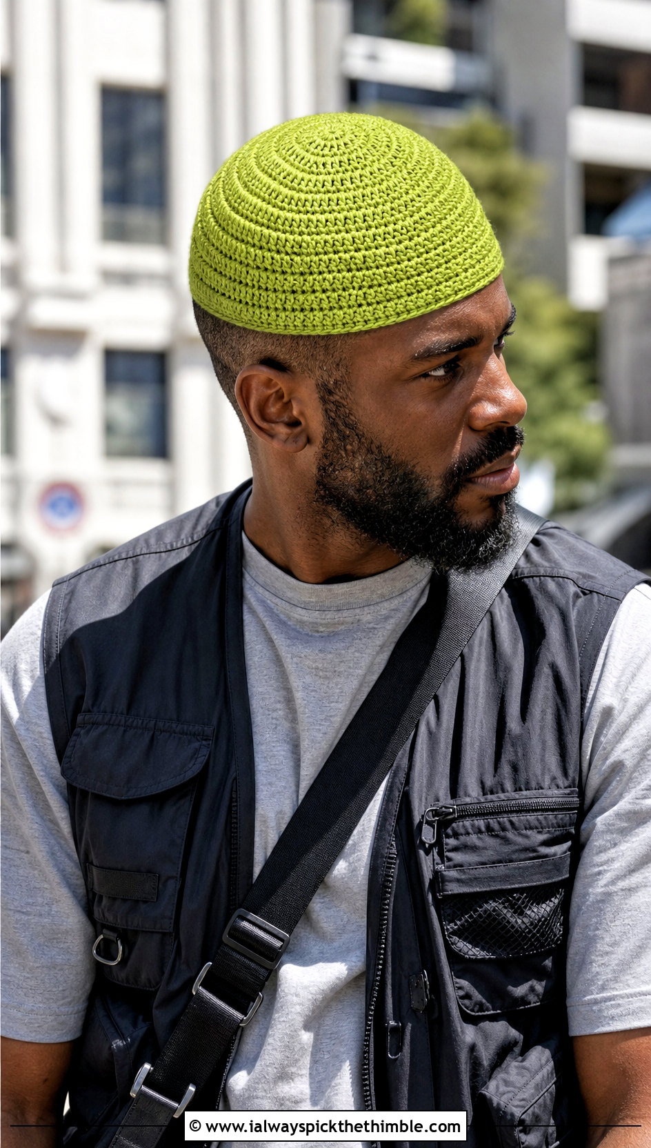 Spiral Crown Crochet Skull Cap With Utility Vest And Cargo Pants - 20 Mens Crochet Skull Cap outfit ideas