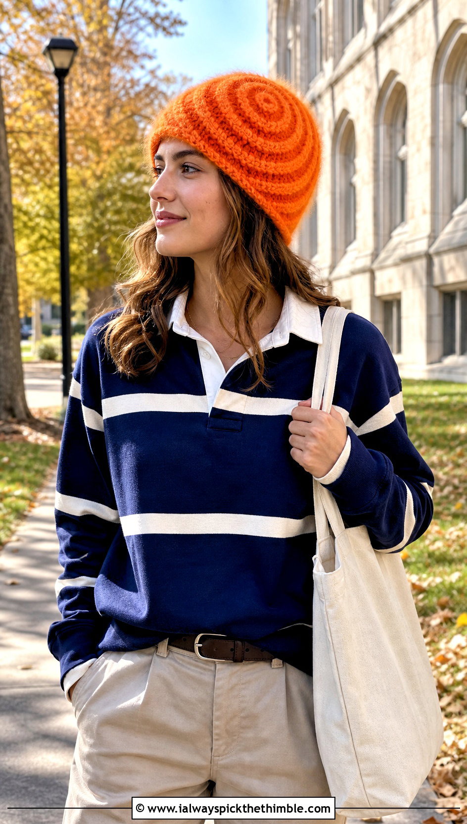 Spiral Crown Mohair Crochet Beanie With Rugby Shirt And Chinos - 25 mohair crochet beanie outfit ideas