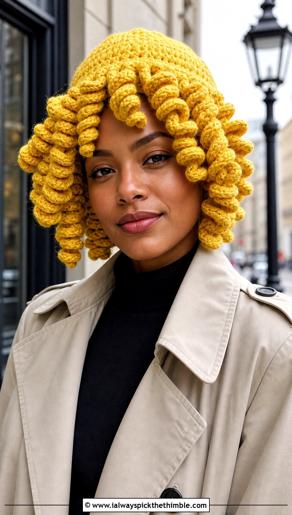 Spiral Curl Cabbage Patch Crochet Hat With Trench Coat - 20 Cabbage Patch Crochet Hat outfit ideas