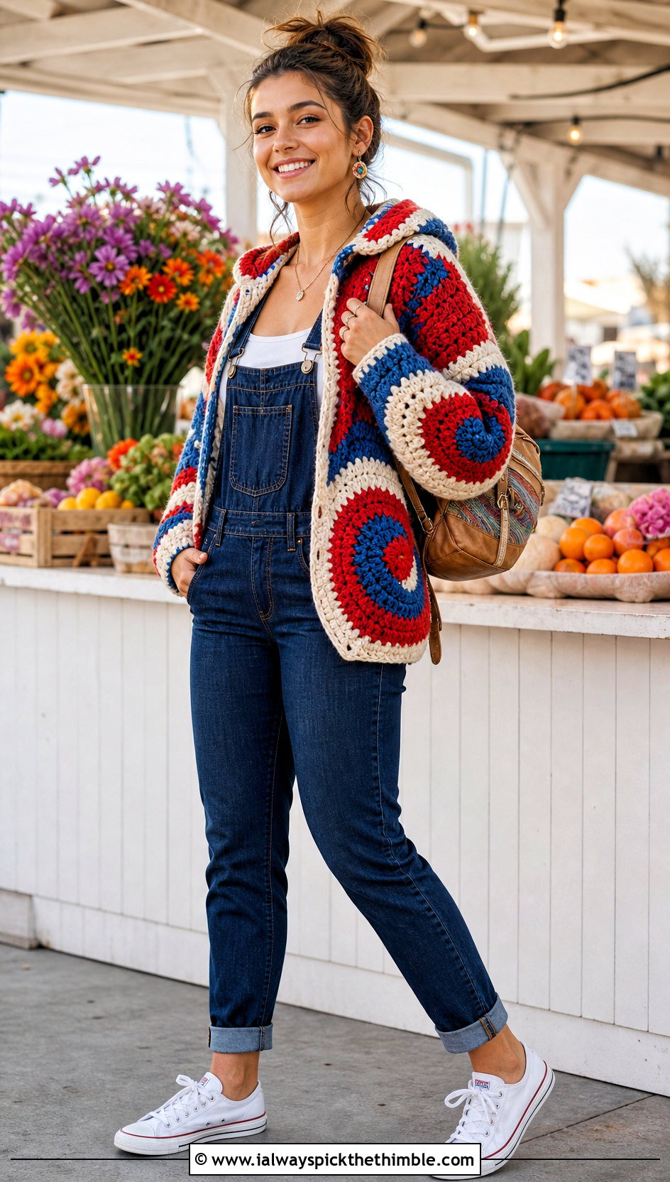 Spiral Granny Crochet Hexagon Hoodie With Overalls - 20 crochet hexagon hoodie outfit ideas
