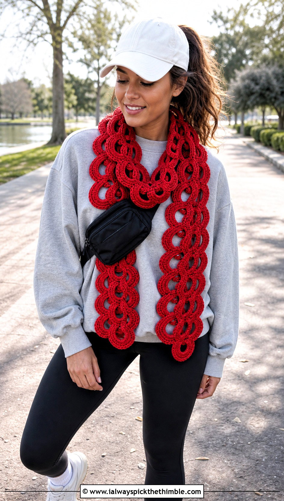 Spiral Loop Crochet Scarf With Sweatshirt And Leggings - 15 easy spiral crochet scarf outfit ideas