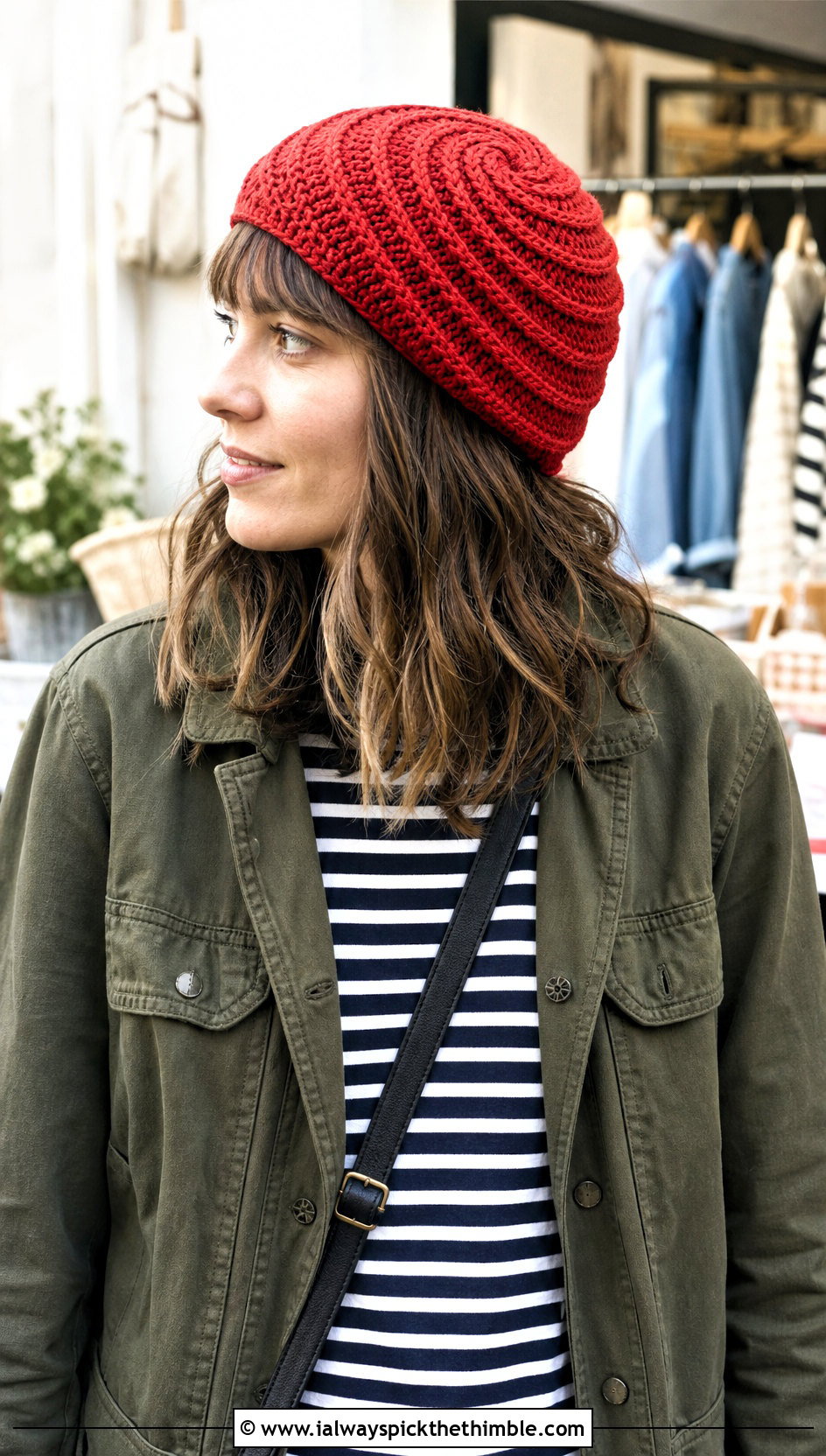 Spiral Magic Circle Crochet Beanie With Utility Jacket - 20 Crochet Beanie Magic Circle outfit ideas