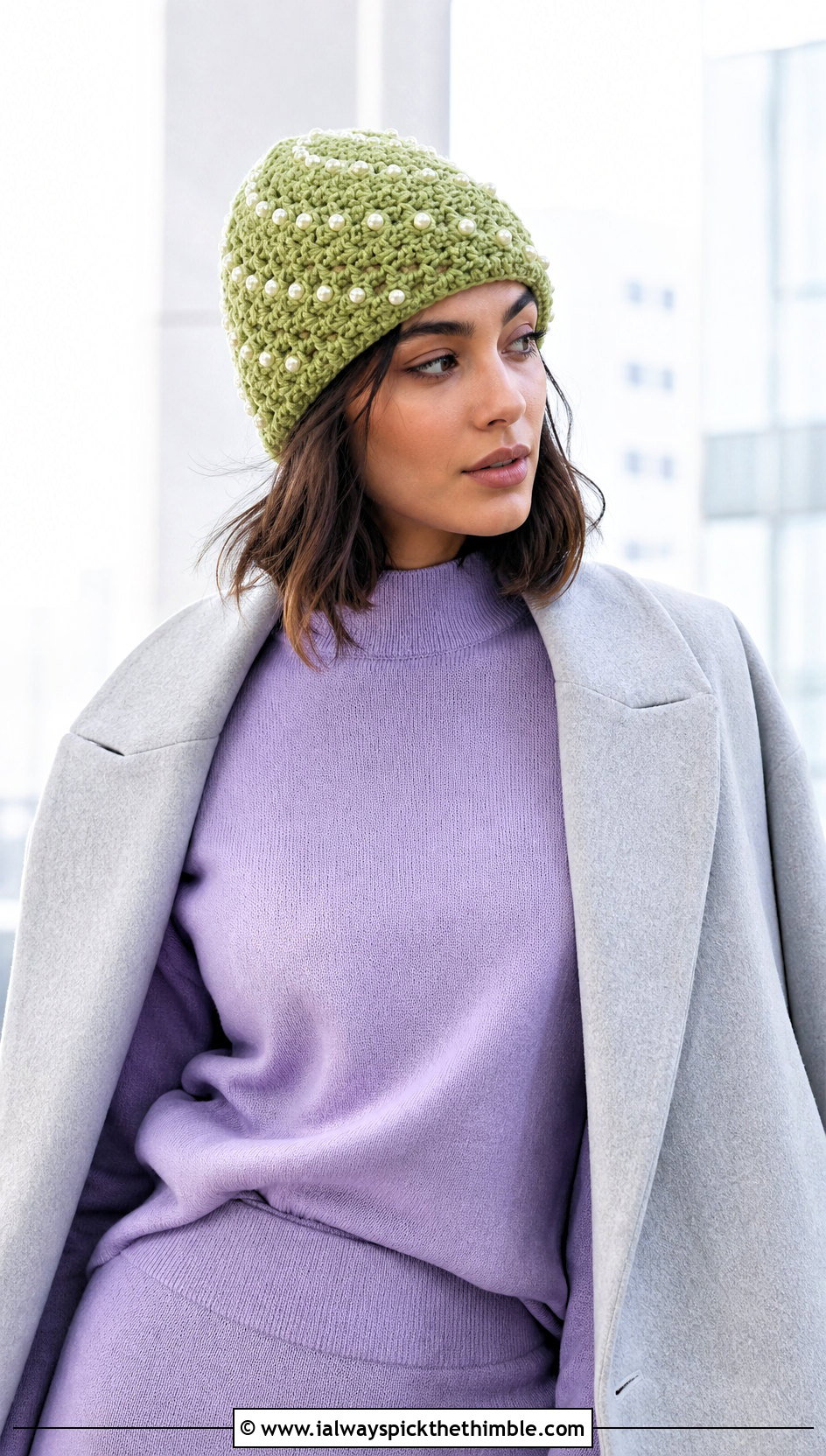 Spiral Pearl Crochet Beanie With Monochrome Knit Outfit - 15 Pearl Crochet Beanie outfit ideas