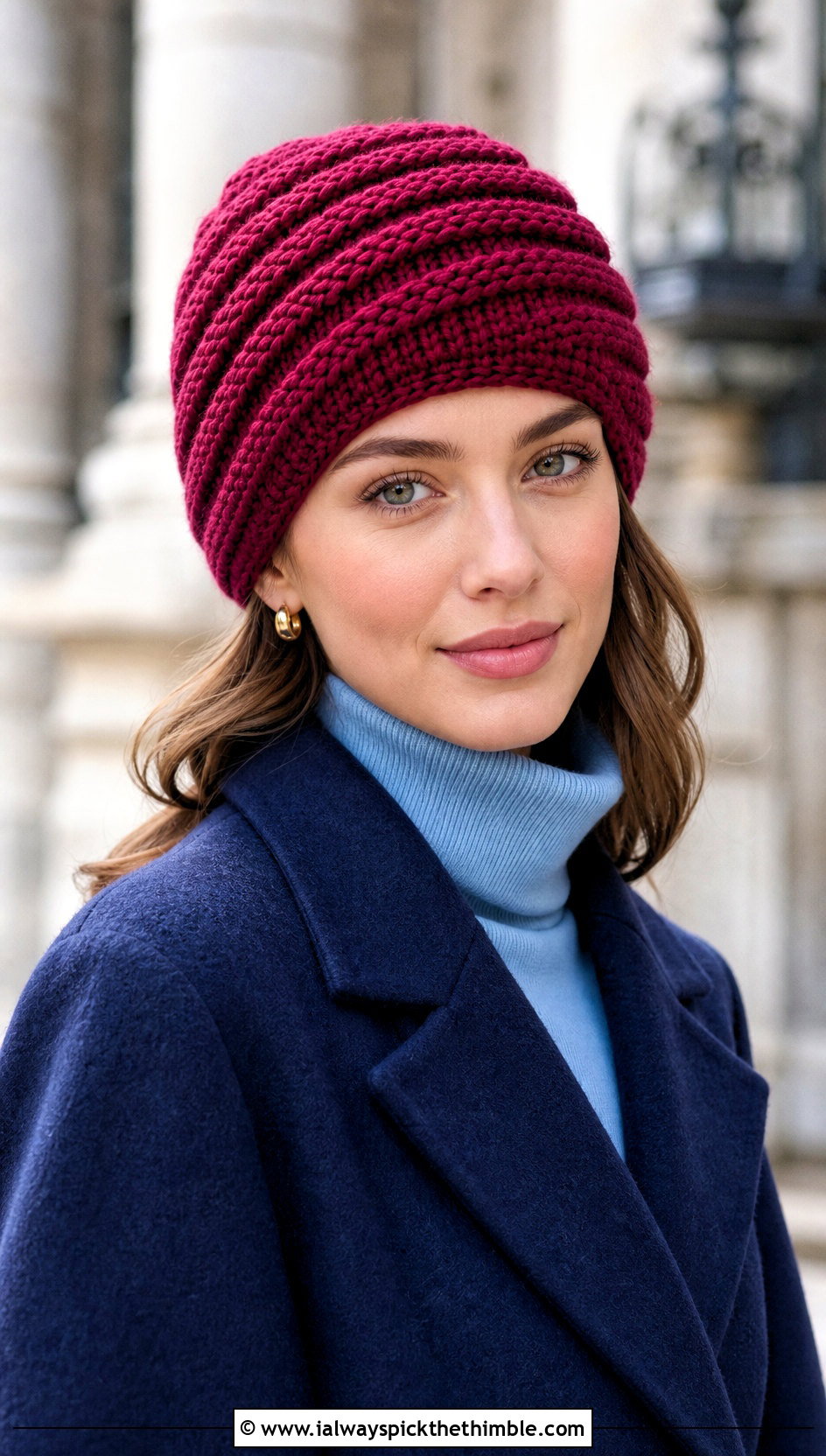 Spiral Rib Short Row Beanie With Wool Coat - 20 Crochet Short Row Beanie outfit ideas
