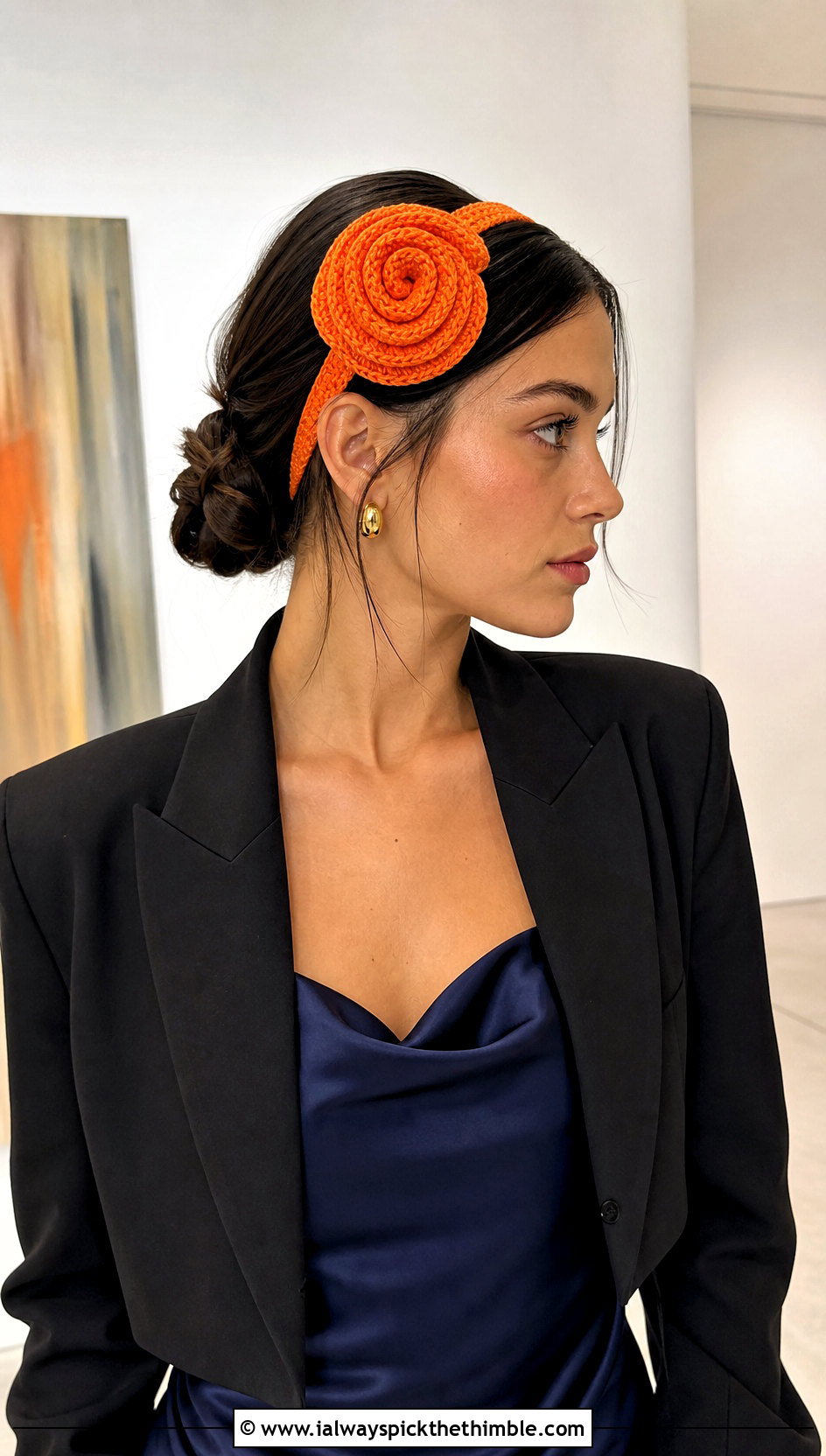 Spiral Rose Crocheted Flower Headband With Slip Dress - 15 colorful crocheted headband with flower outfit ideas