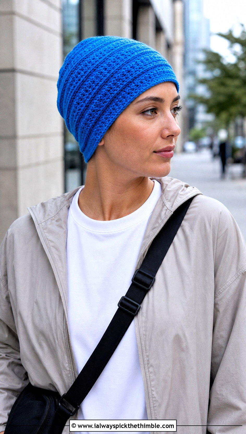 Spiral Stitch Chemo Beanie With Cargo Pants - 20 Crochet Summer Chemo Caps outfit ideas