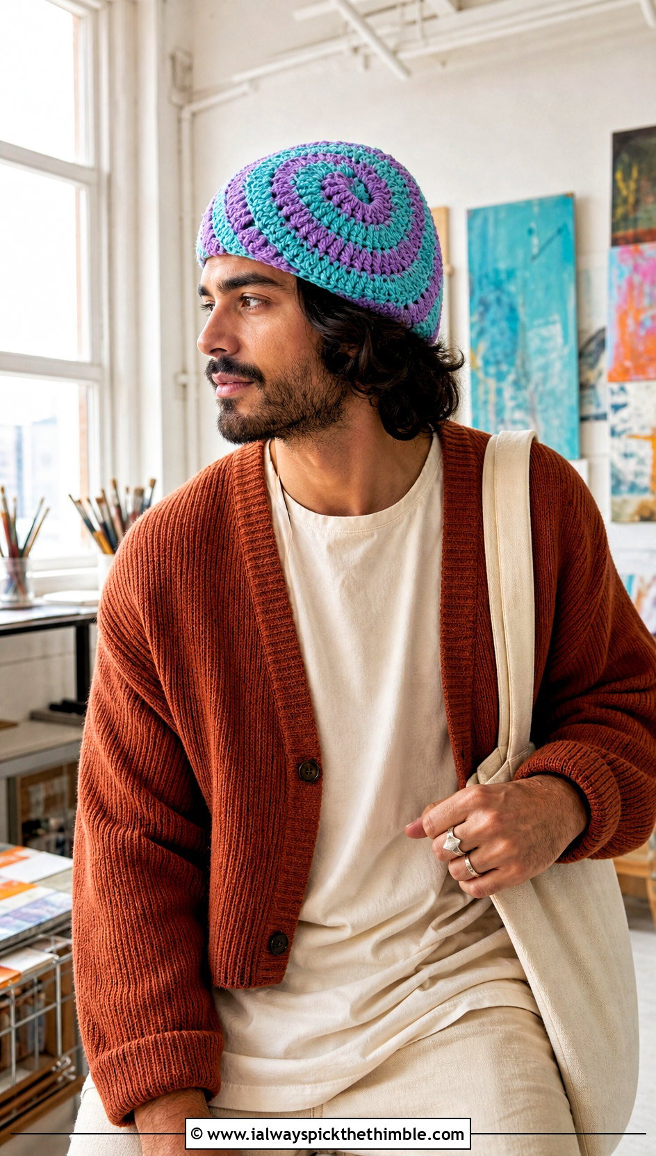 Spiral Stitch Crochet Beanie With Art School Outfit - 25 mens crochet beanie outfit ideas