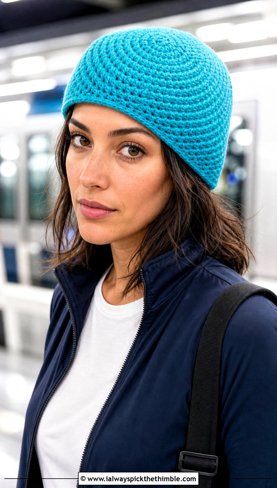 Spiral Stitch Crochet Beanie With Track Jacket - 20 crochet fall beanie outfit ideas