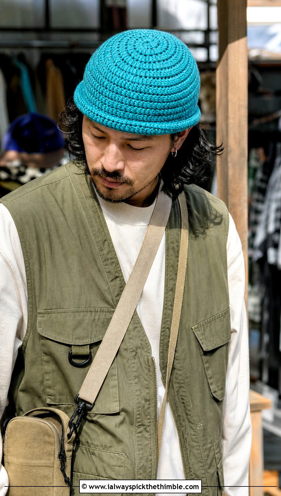 Spiral Stitch Crochet Beanie With Utility Vest - 20 crochet for men's beanies outfit ideas