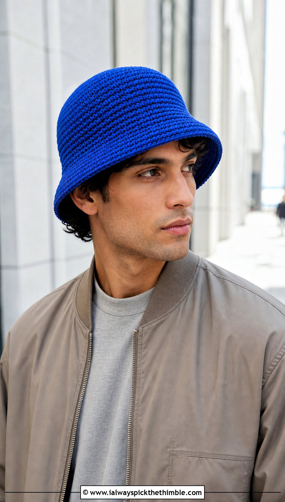 Spiral Stitch Crochet Bucket Hat With Bomber Jacket And Trousers - 25 men crochet bucket hat outfit ideas