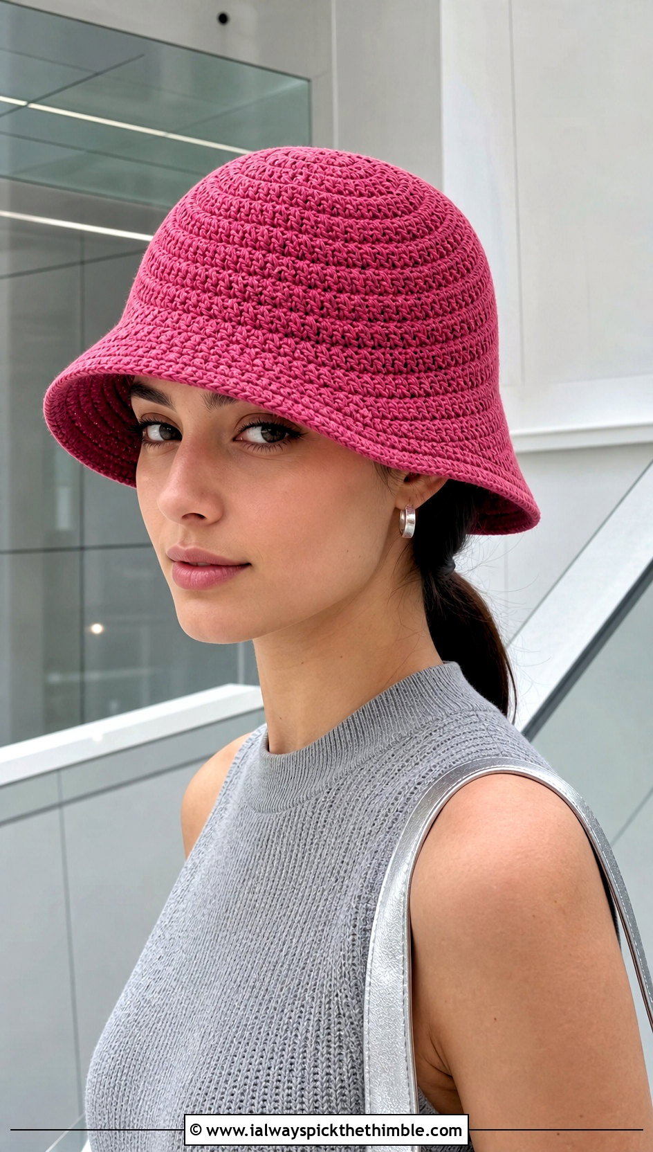 Spiral Stitch Crochet Bucket Hat With Monochrome Outfit - 20 crochet adult bucket hat outfit ideas
