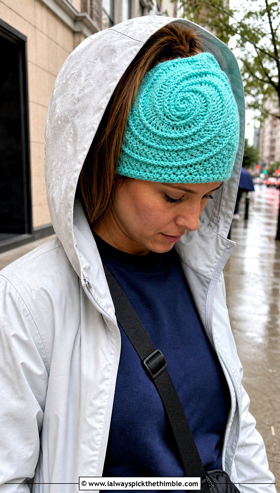 Spiral Stitch Crochet Ponytail Beanie With Rain Jacket - 20 Crochet Beanie With Ponytail Hole Hat outfit ideas