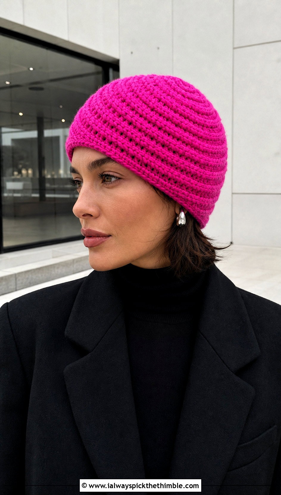 Spiral Stitch Crochet Stocking Hat With Monochrome Outfit - 20 easy crochet stocking hat outfit ideas