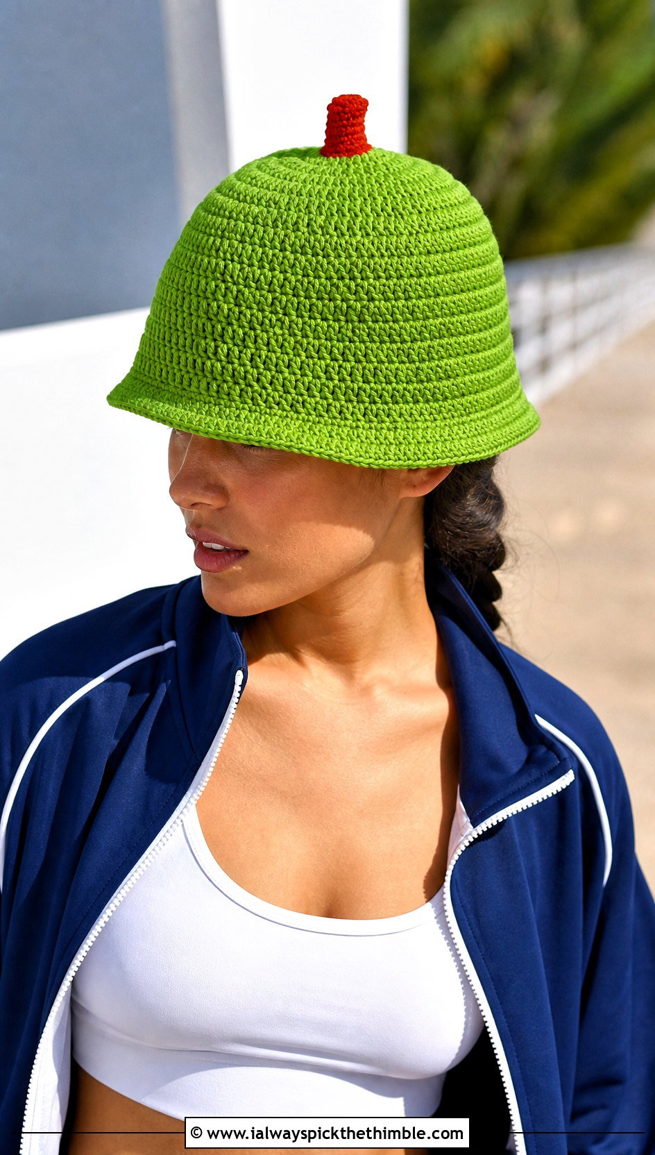 Spiral Stitch Pumpkin Bucket Hat With Track Jacket - 20 crochet pumpkin bucket hat outfit ideas