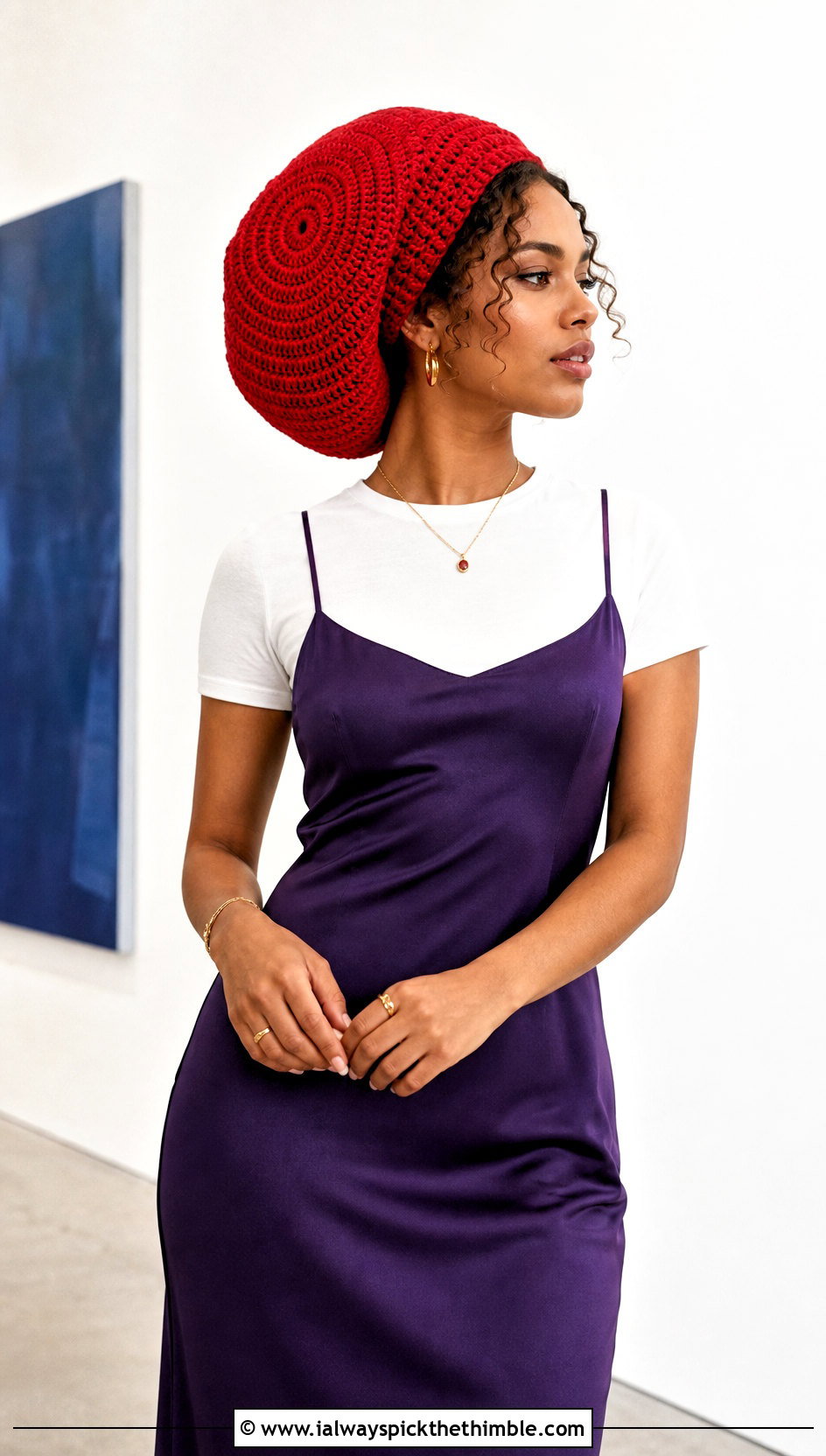 Spiral Stitch Rasta Tam With Slip Dress - 25 crochet rasta hats outfit ideas