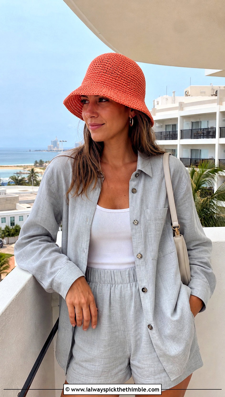 Spiral Stitch Straw Crochet Bucket Hat With Matching Shorts Set - 20 Straw Crochet Bucket Hat outfit ideas