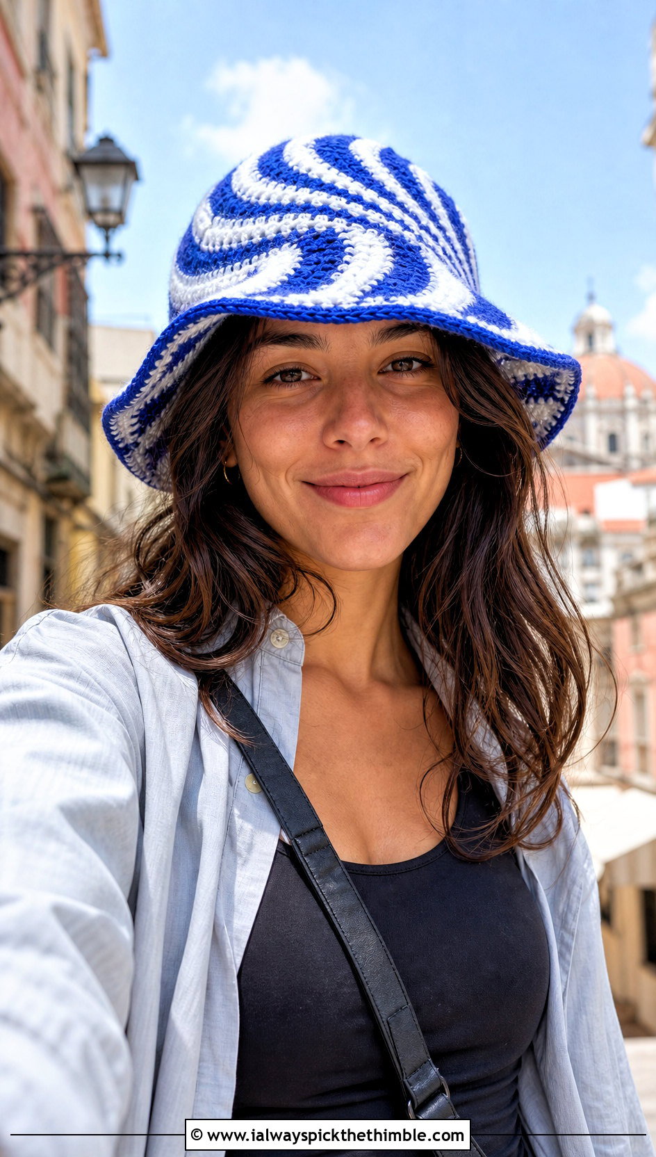 Spiral Stripe Crochet Bucket Hat With Oversized Shirt And Bike Shorts - 25 crochet bucket hat outfit ideas