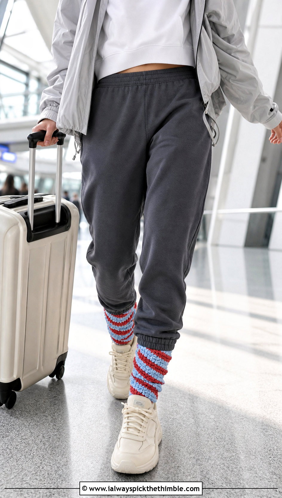 Spiral Stripe Crochet Socks With Joggers And Retro Sneakers - 25 crochet socks outfit ideas