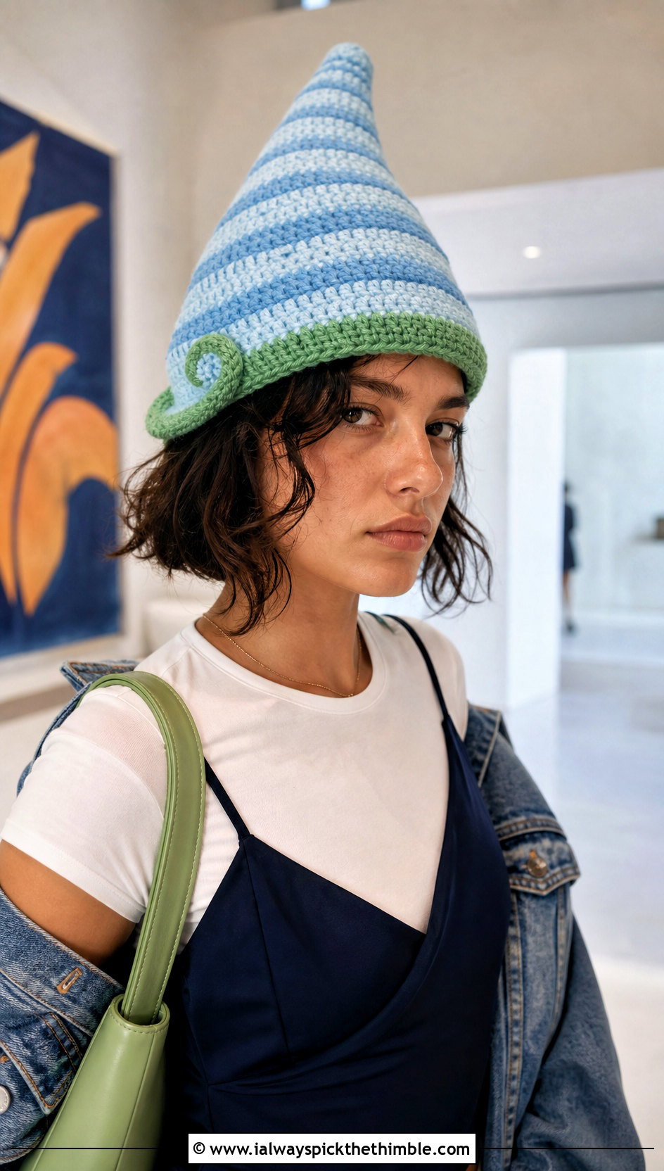 Spiral Stripe Traffic Cone Hat With Slip Dress - 20 crochet traffic cone hat outfit ideas