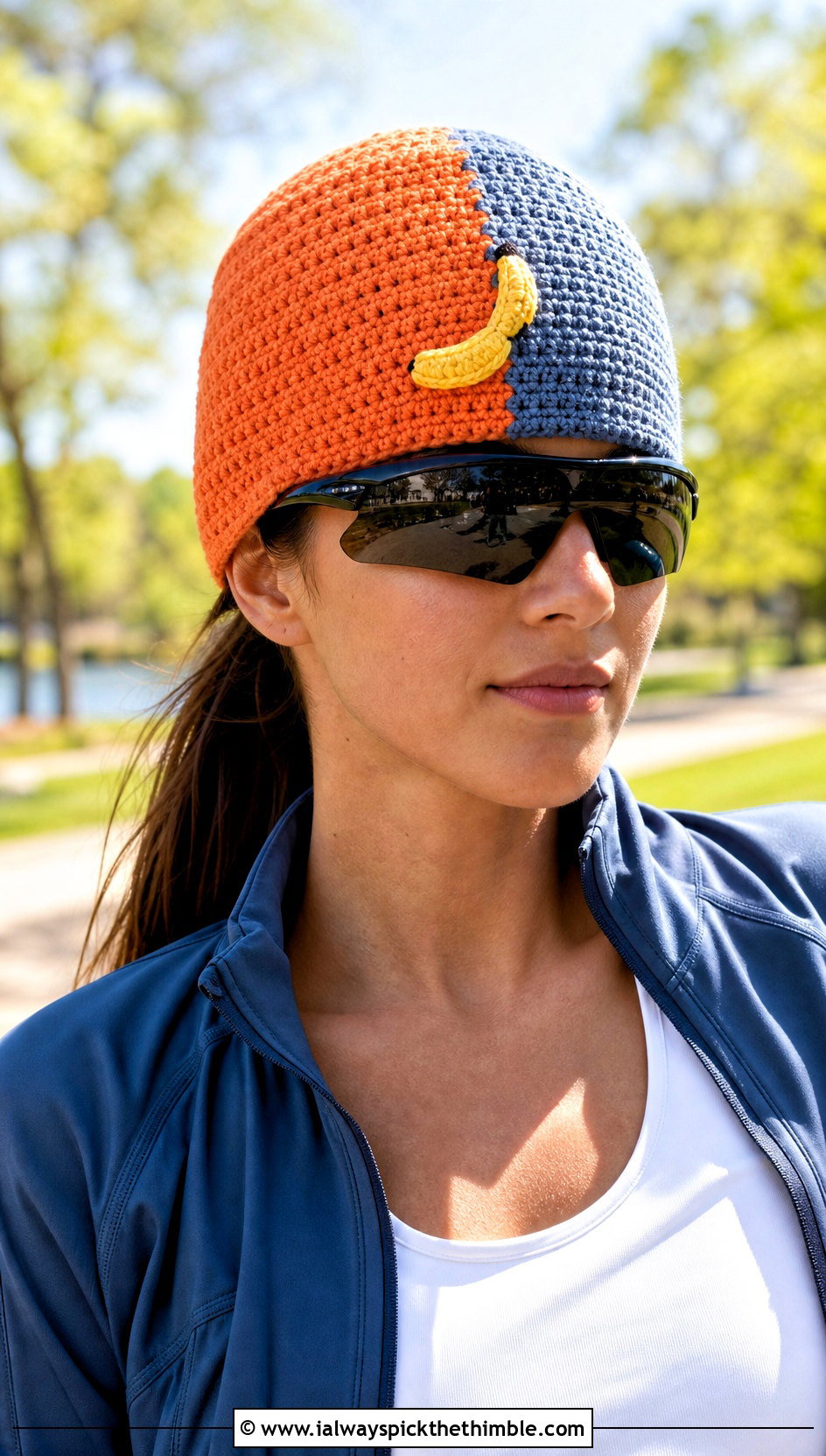 Split Color Crochet Banana Beanie With Athleisure - 20 crochet banana hat outfit ideas