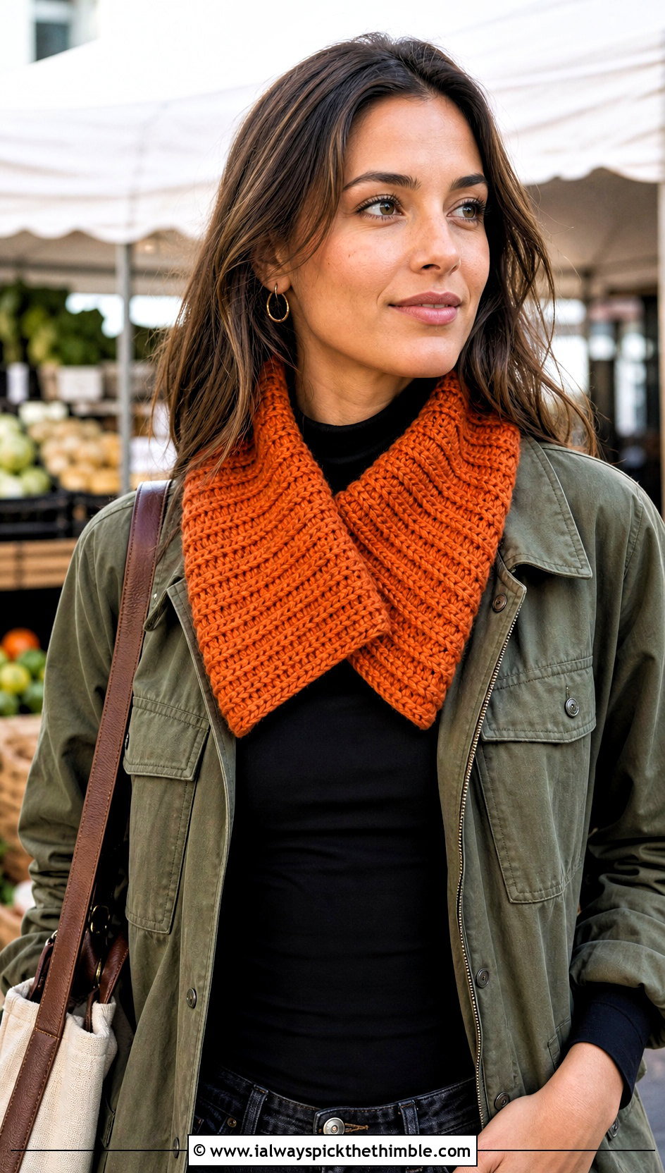 Split Front Ribbed Cowl With Utility Jacket - 20 Crochet Ribbed Cowl outfit ideas