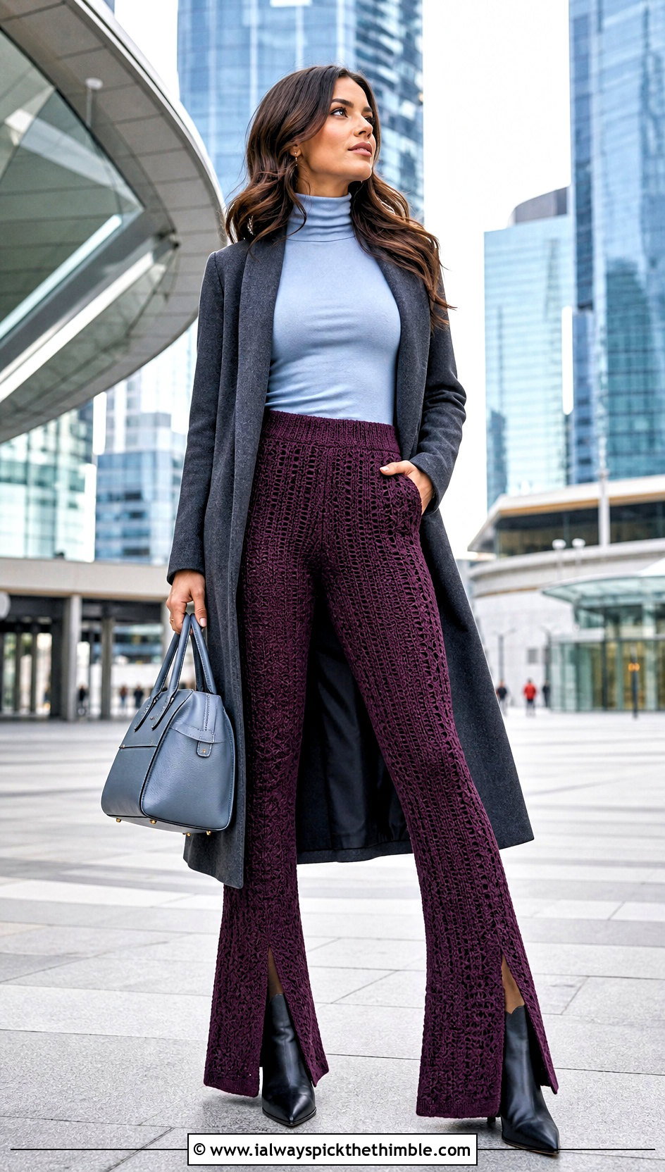Split Hem Crochet Flare Pants With Fitted Turtleneck - 20 flare crochet pants outfit ideas