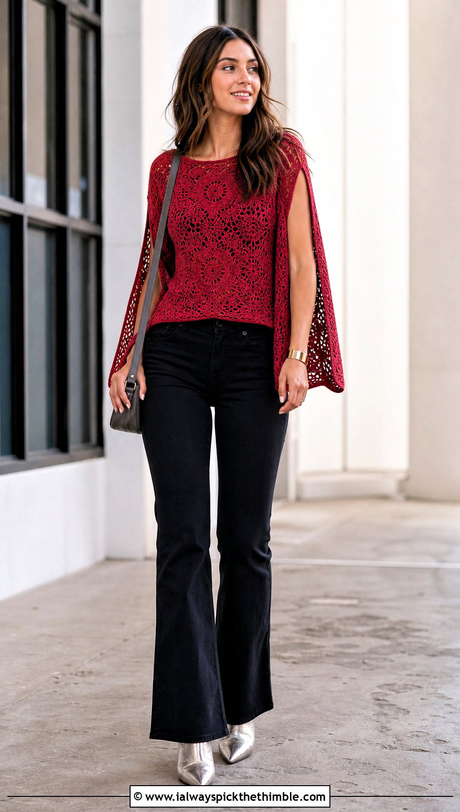 Split Sleeve Crochet Top With Black Jeans - 25 crochet top sleeves outfit ideas