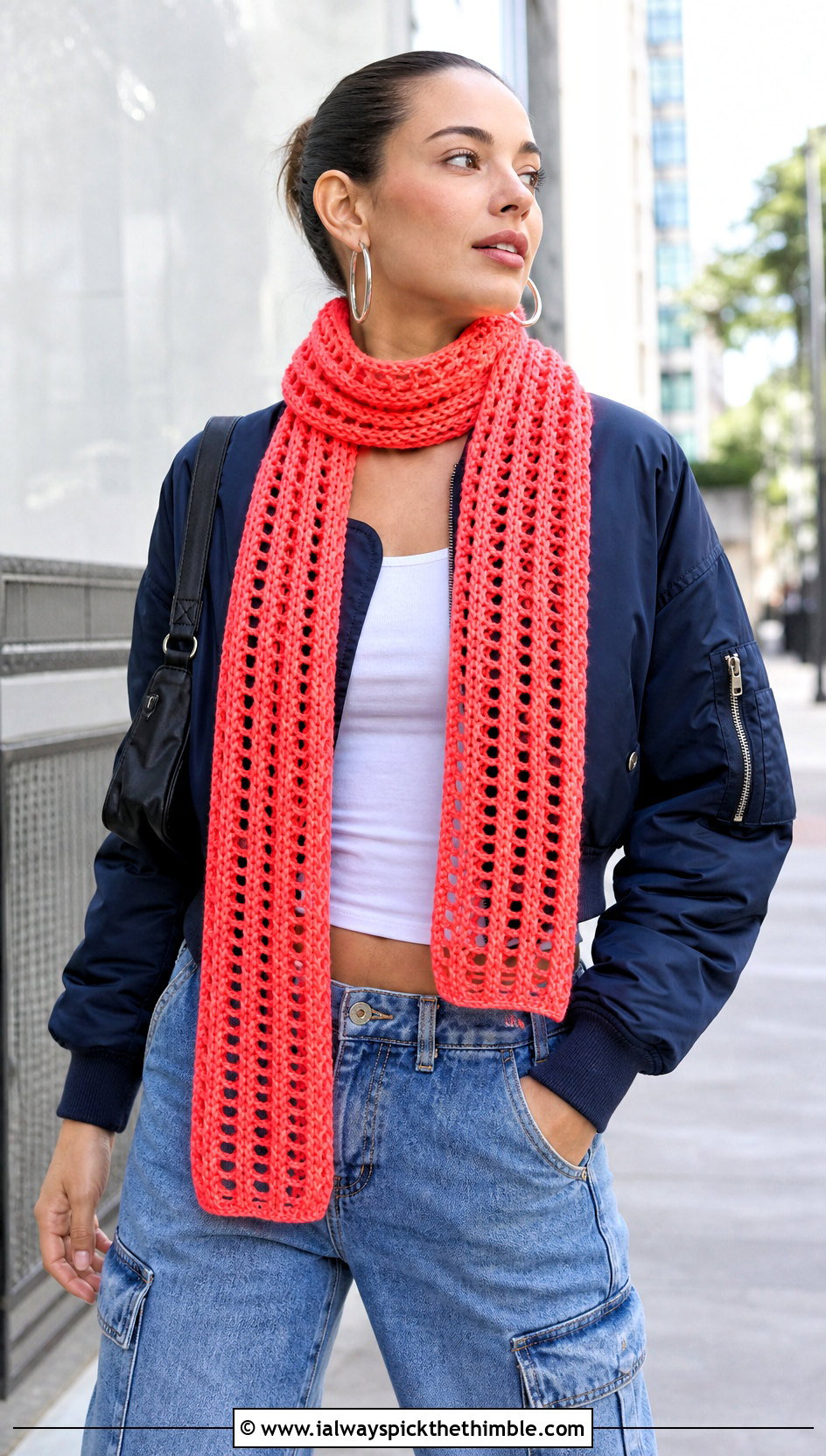 Split V Stitch Scarf With Bomber Jacket - 20 crochet v stitch scarf outfit ideas