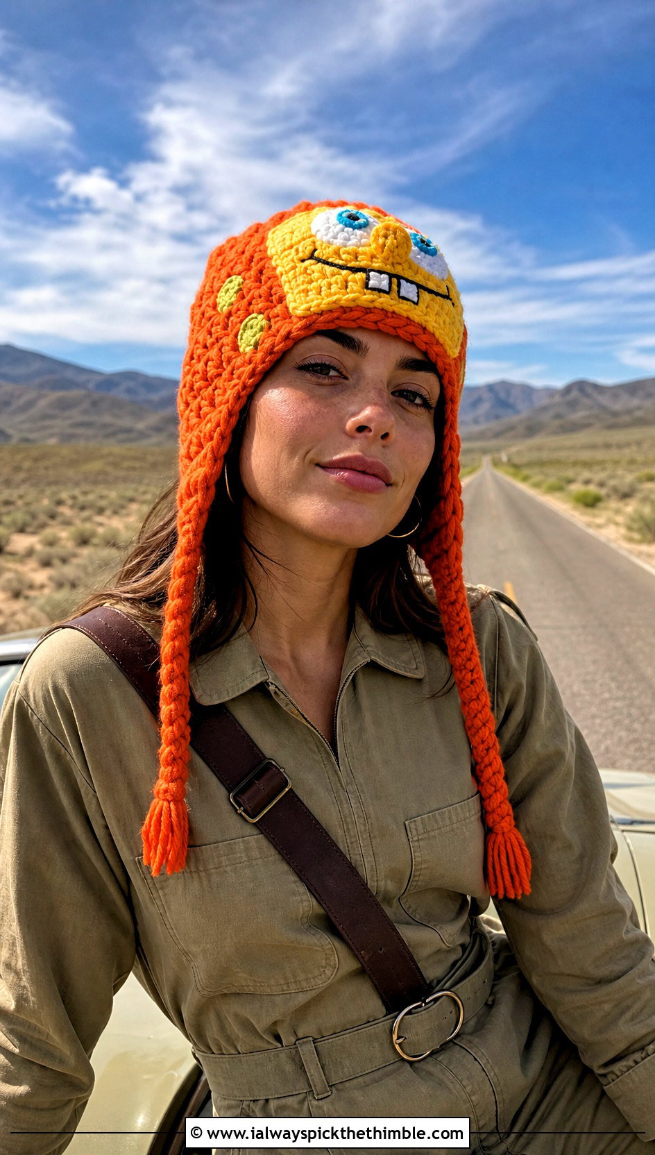 SpongeBob Crochet Aviator Hat With Utility Jumpsuit - 25 crochet spongebob hat outfit ideas