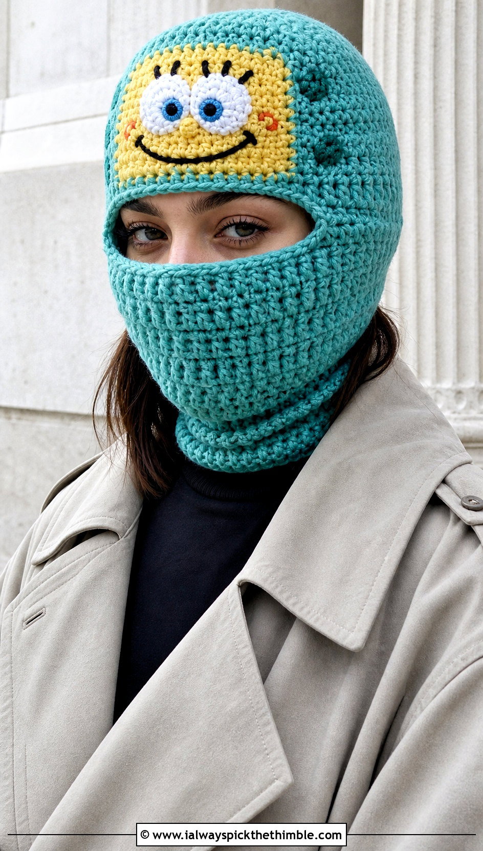 SpongeBob Crochet Balaclava With Trench Coat And Leggings - 15 spongebob crochet hat outfit ideas