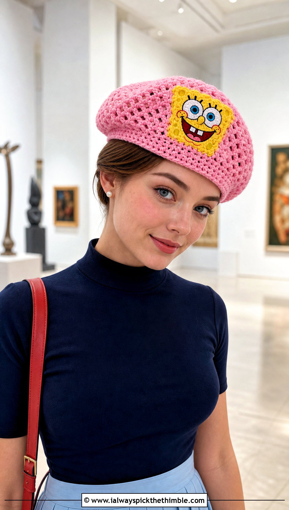 SpongeBob Crochet Beret With Pleated Midi Skirt - 25 crochet spongebob hat outfit ideas