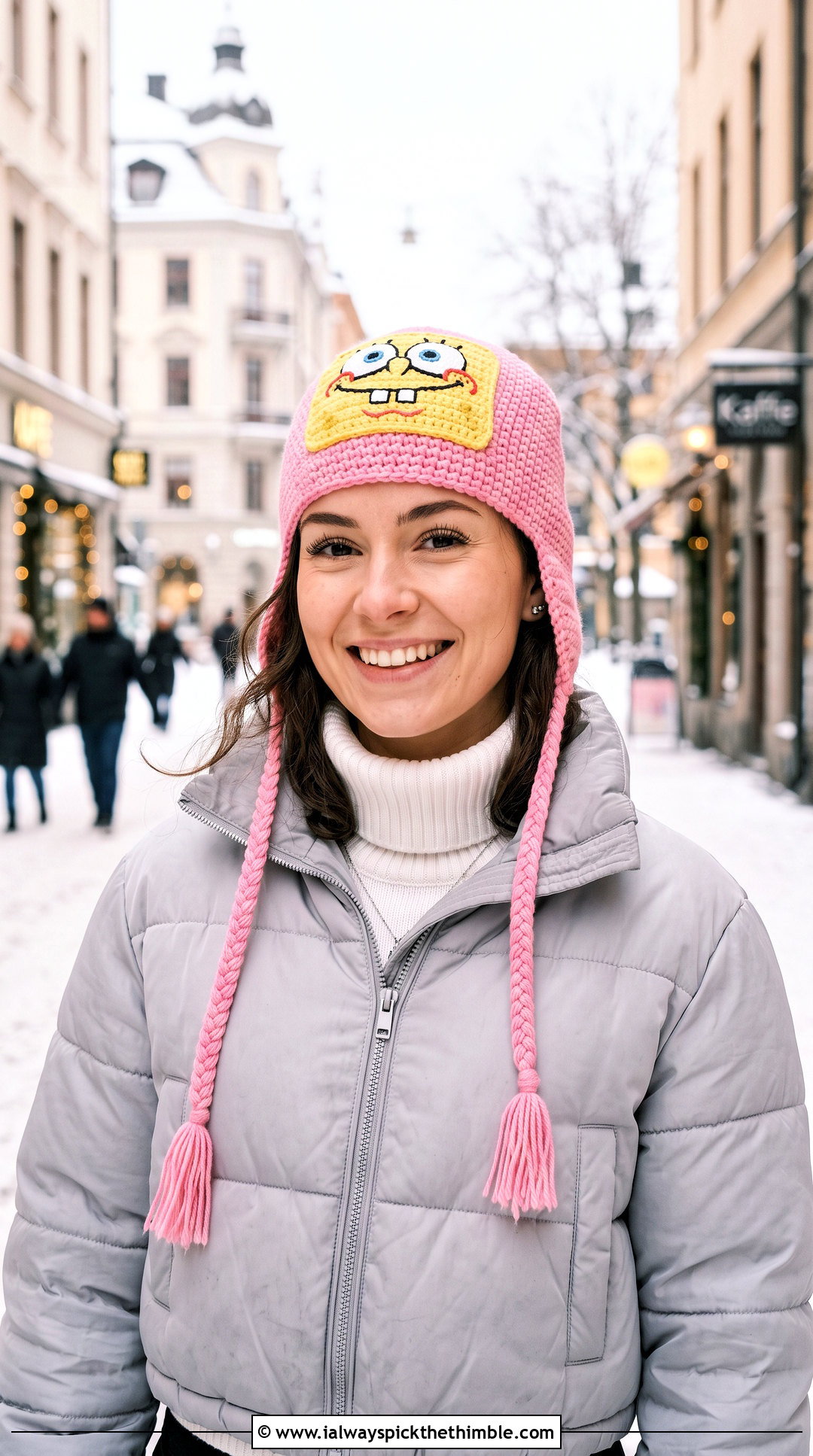 SpongeBob Crochet Earflap Hat With Puffer Jacket And Cargo Pants - 15 spongebob crochet hat outfit ideas