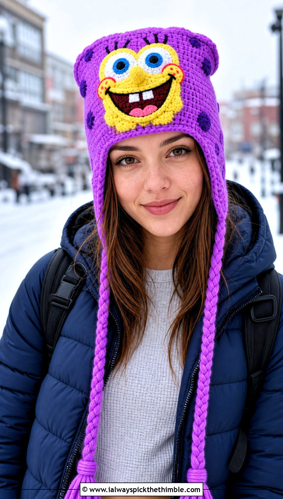 SpongeBob Crochet Earflap Hat With Puffer Jacket - 25 crochet spongebob hat outfit ideas