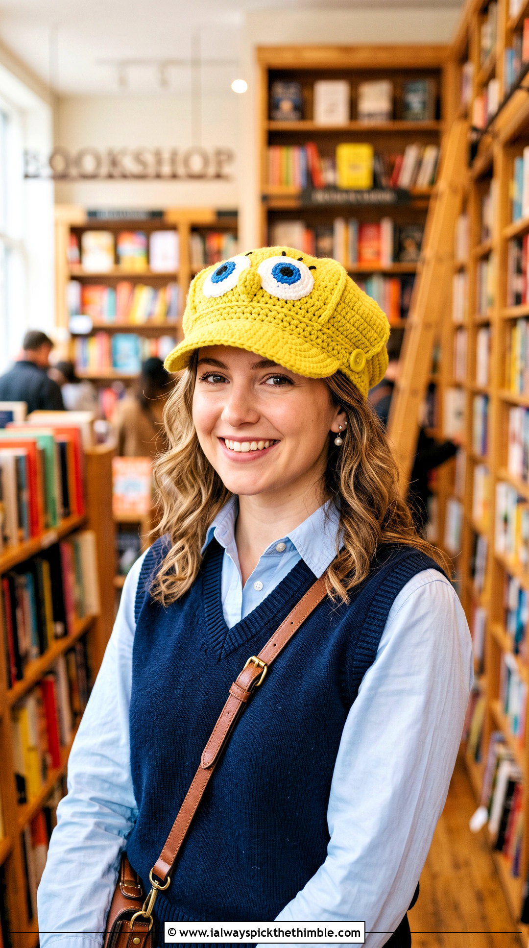 SpongeBob Crochet Newsboy Cap With Sweater Vest - 25 crochet spongebob hat outfit ideas