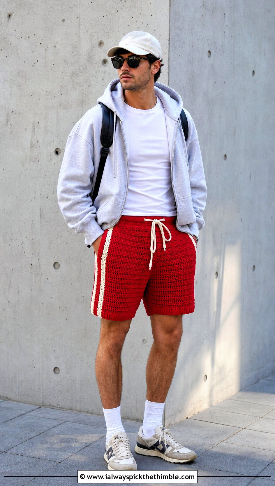 Sport Stripe Mens Crochet Shorts With Zip Hoodie - 25 Crochet Mens Shorts outfit ideas