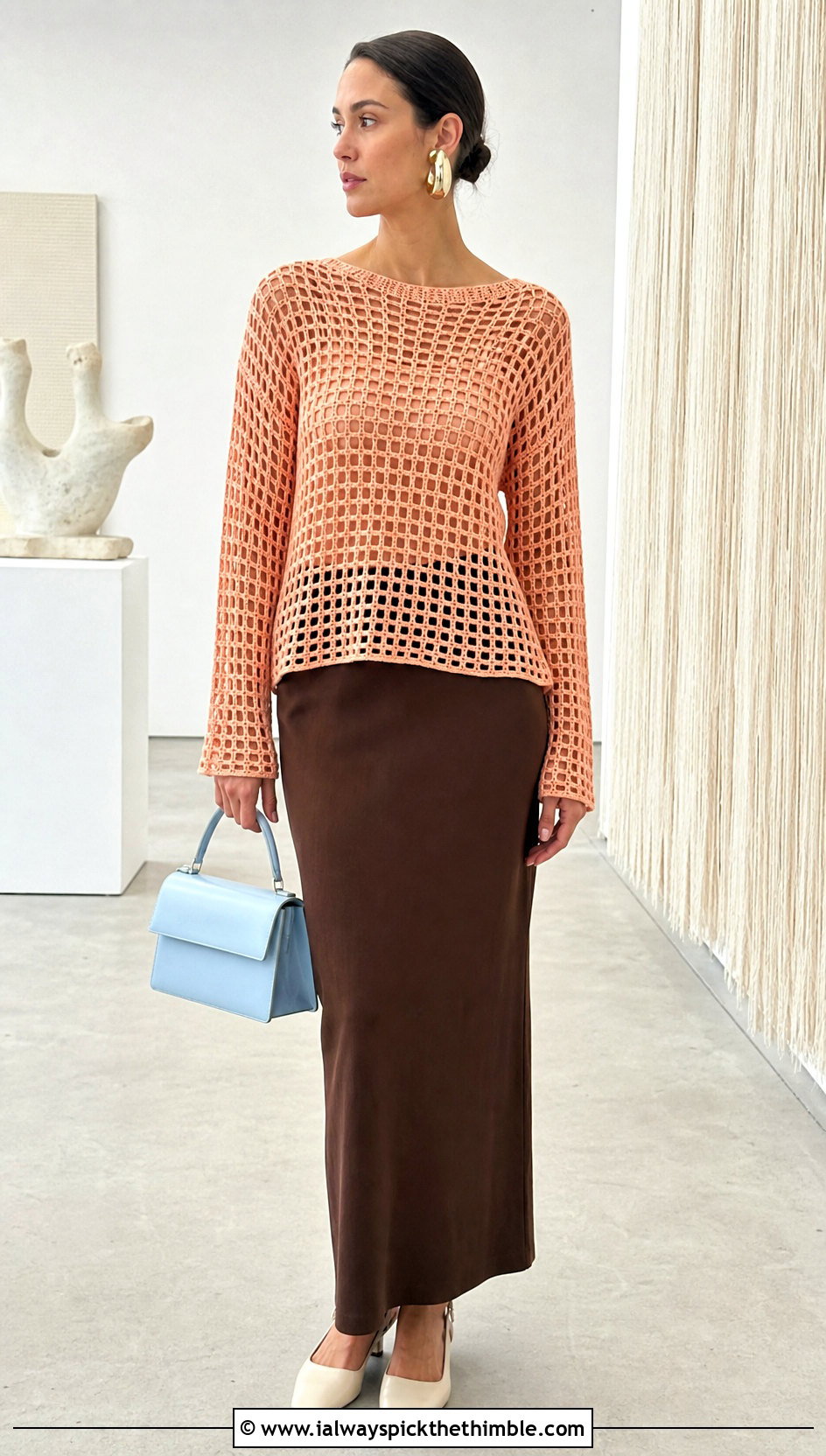 Sport Weight Filet Crochet Sweater With Column Skirt - 20 Sport Weight Crochet Sweater outfit ideas