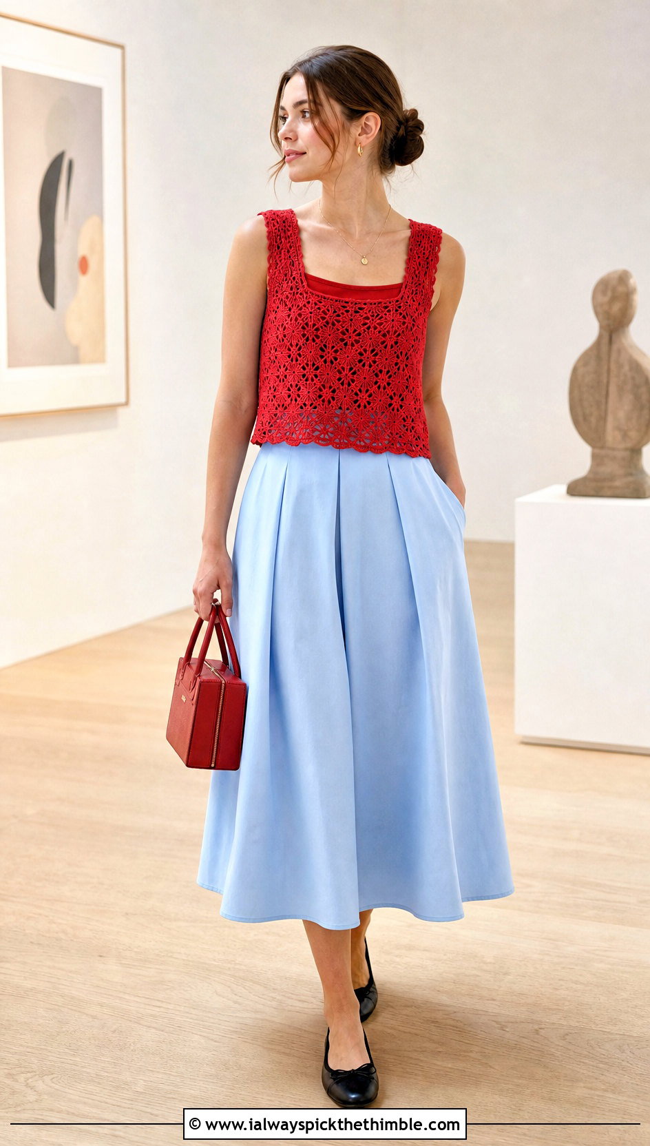 Square Neck Crochet Lace Tank Top With A Line Skirt - 20 crochet lace tank top outfit ideas