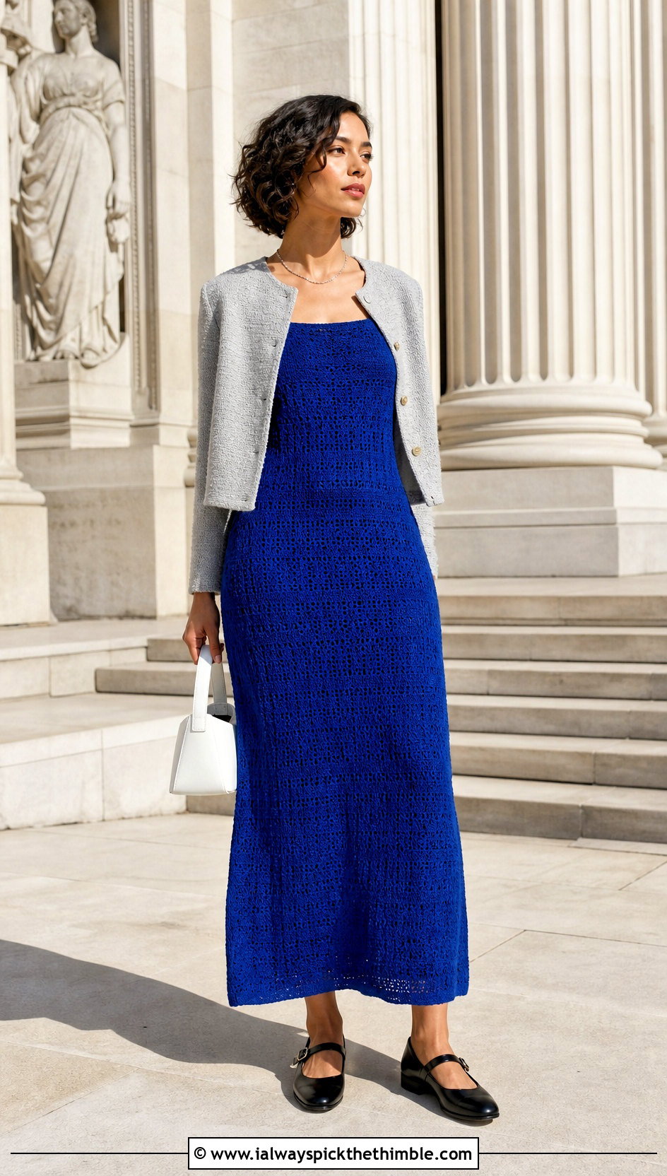 Square Neck Crochet Maxi Dress With Mary Jane Shoes - 25 Crochet Maxi Dress outfit ideas