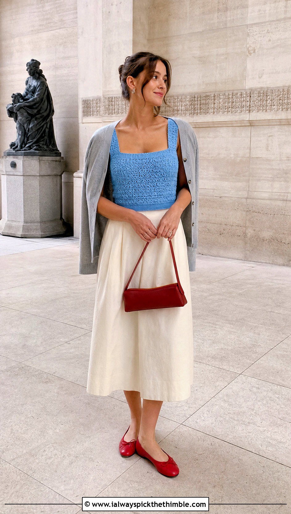 Square Neck Crochet Top Linen Dress With Ballet Flats - 20 Crochet Top Dress outfit ideas