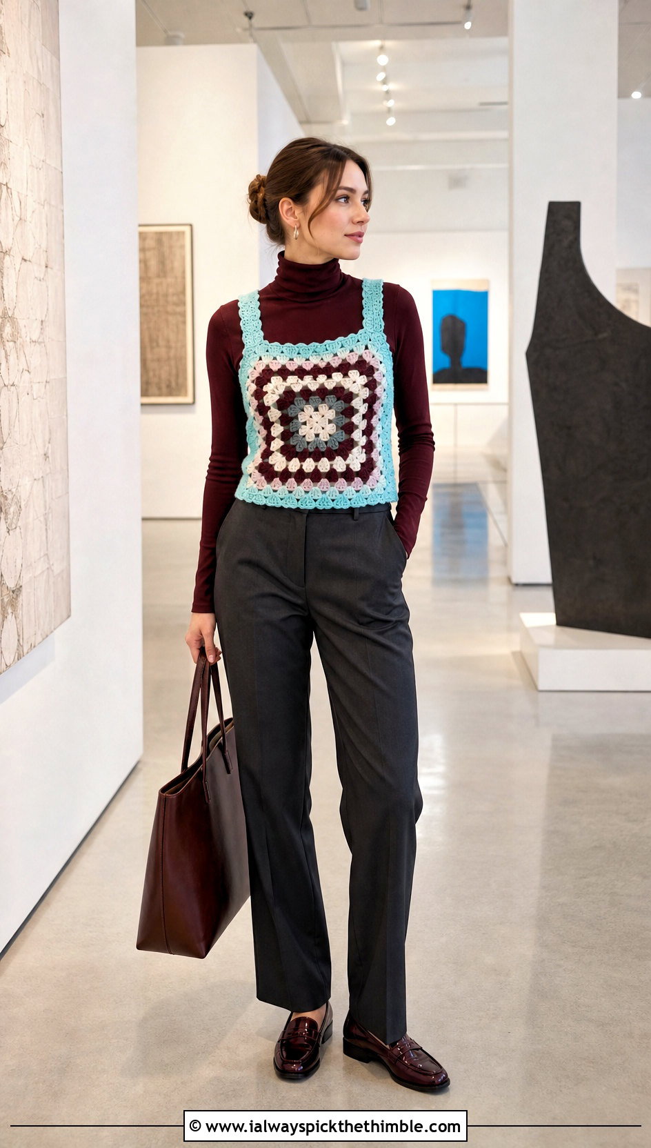 Square Neck Granny Square Tank Top Over A Turtleneck - 25 granny square tank top outfit ideas