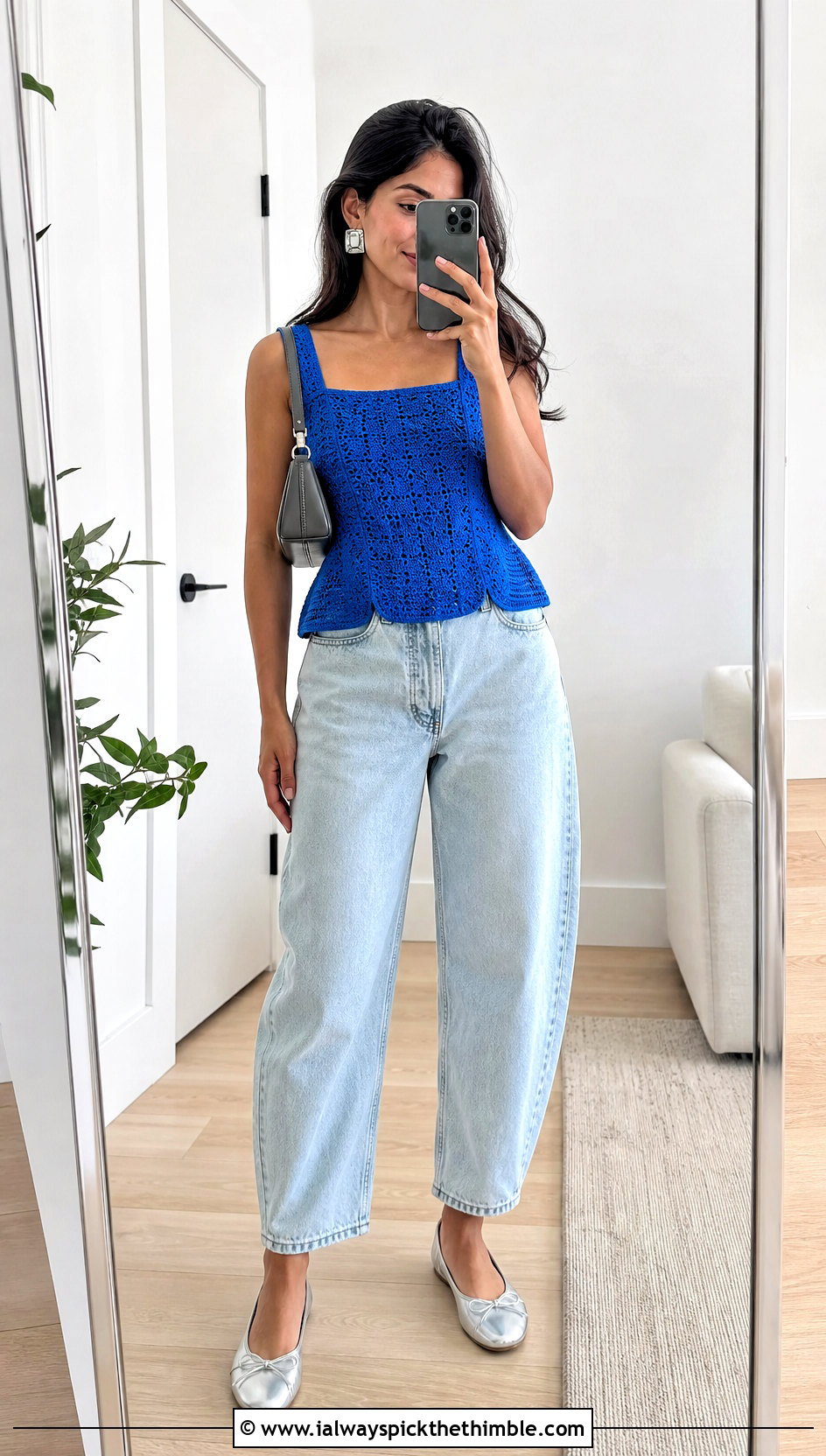 Square Neck Tulip Top With Barrel Jeans - 20 crochet tulip top outfit ideas