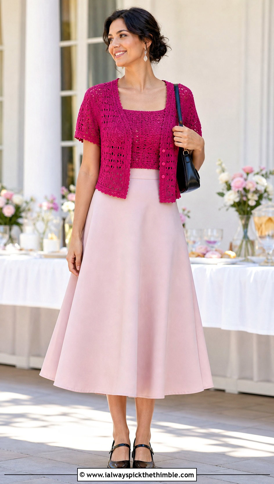 Square Neck Vintage Crochet Vest With A Line Midi Skirt - 20 Vintage Crochet Vest outfit ideas