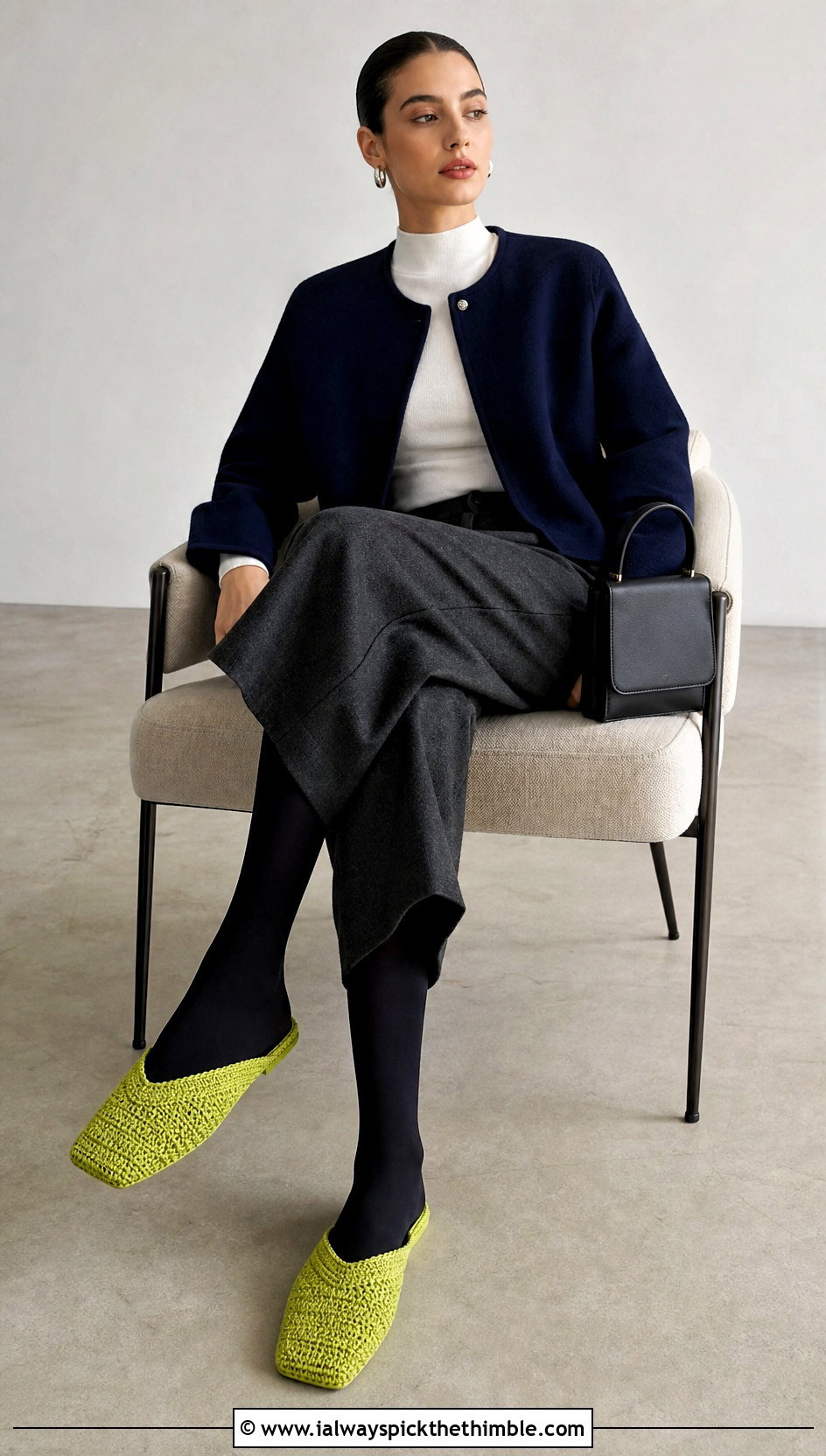 Square Toe Crochet Slippers With Culottes And Mock Neck Top - 20 crochet winter slippers outfit ideas