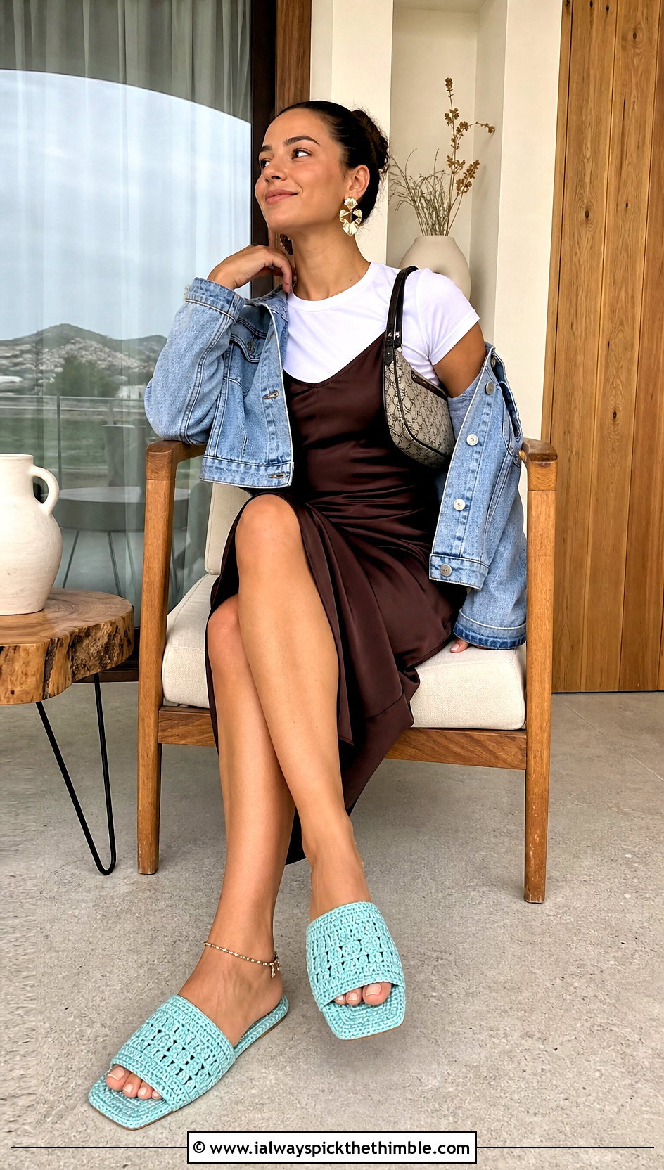 Square Toe Crochet Slippers With Slip Dress - 20 Quick And Easy Crochet Slippers outfit ideas