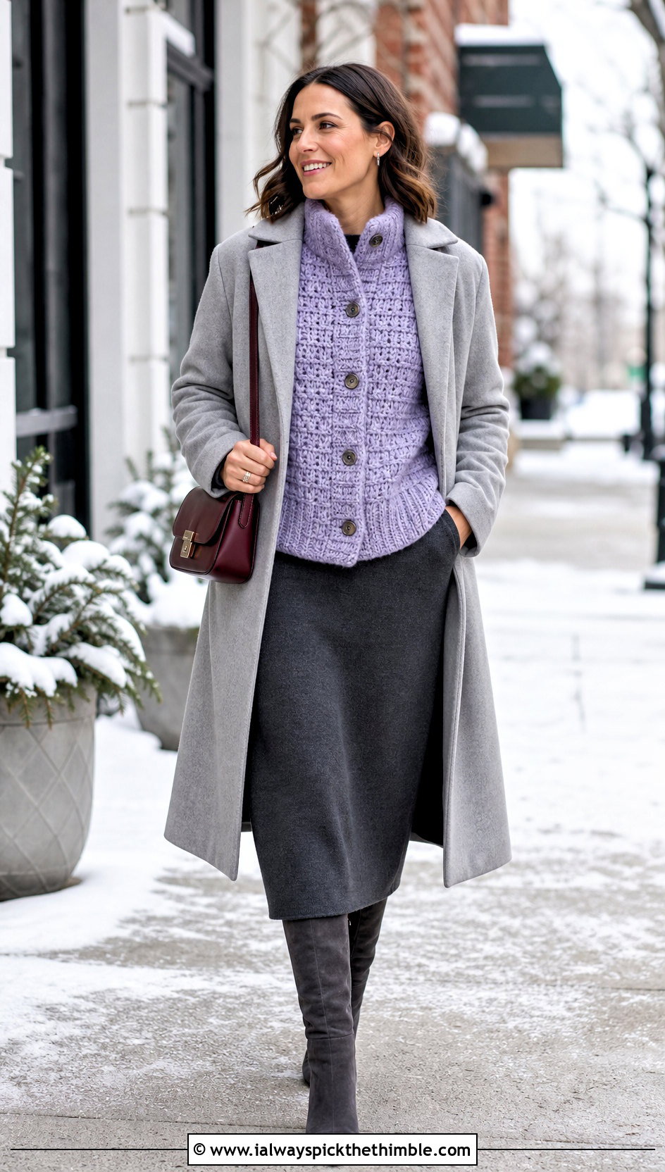 Stand Collar Crochet Cardigan With Knit Dress - 15 Crochet Cardigan With Collar outfit ideas