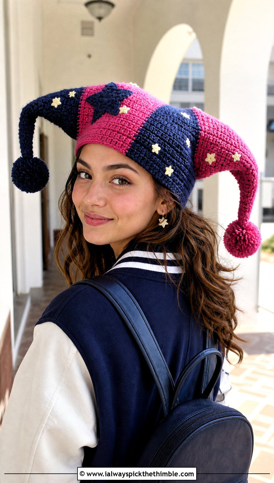 Star Applique Crochet Pomni Hat With Varsity Jacket - 25 Crochet Pomni Hat outfit ideas