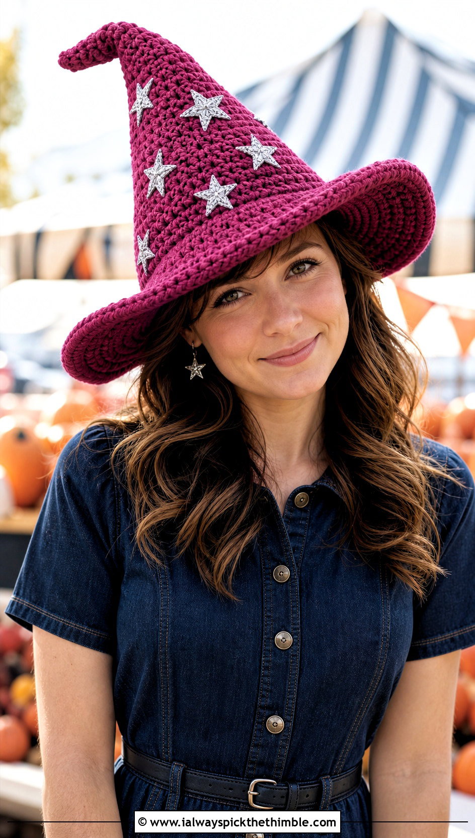 Star Applique Crochet Witch Hat With Denim Dress - 25 crochet witch hat outfit ideas